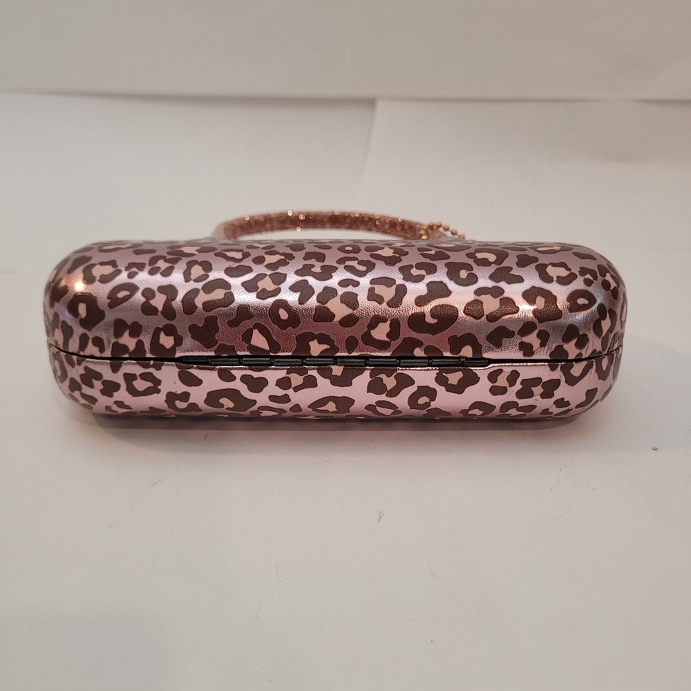 Foster Grant Sunglasses Case Women Rose Gold Leopard‎ Print Glitter Handle Charm
